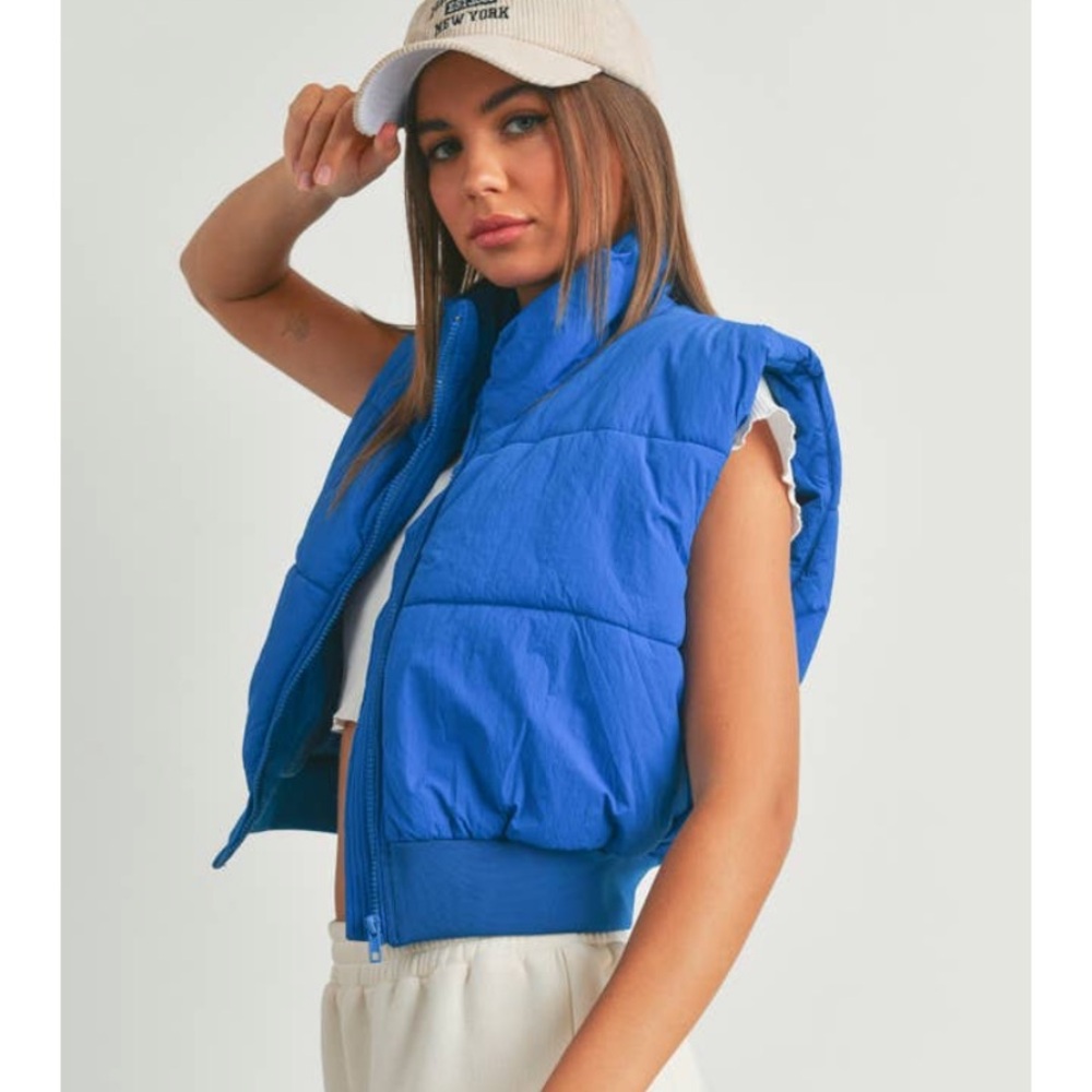 Bright Blue Cropped Puffer Vest
